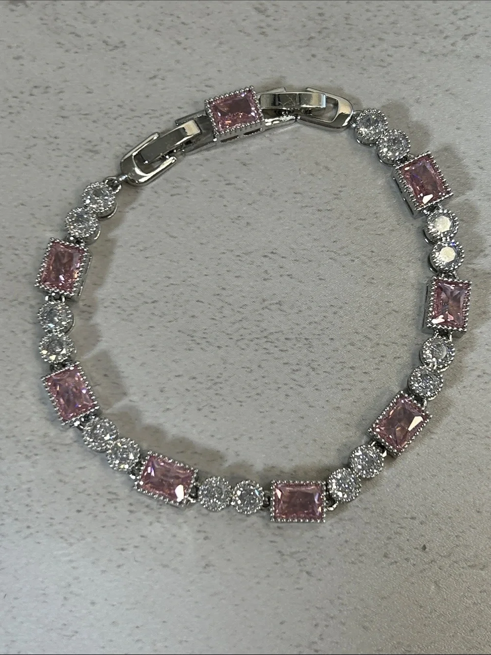 Elegant Pink & Silver Crystal Tennis Bracelet - Women Jewelry